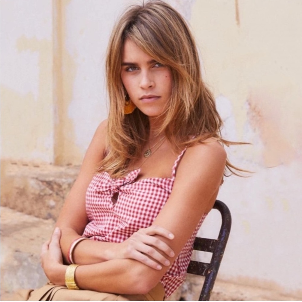 Sezane Suzie Gingham Bow Tie Tank Top